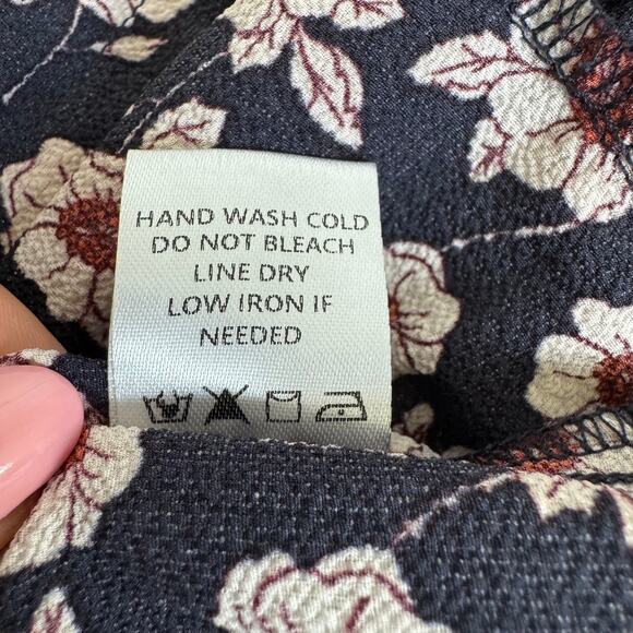 Everleigh Floral Navy Rust Ruffle Wrap Tie Long Sleeve Blouse Medium - Picture 10 of 10